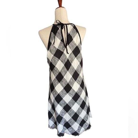 Bella Dahl black and white buffalo plaid halter dress with raw hem size M - Picture 2 of 8